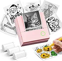 Impressora de adesivos, mini impressora PM290C, cápsula de impressão portátil com 3 rolos de papel, fabricante de adesivos Bluetooth sem fio, impressora térmica sem tinta, para anotações de estudo