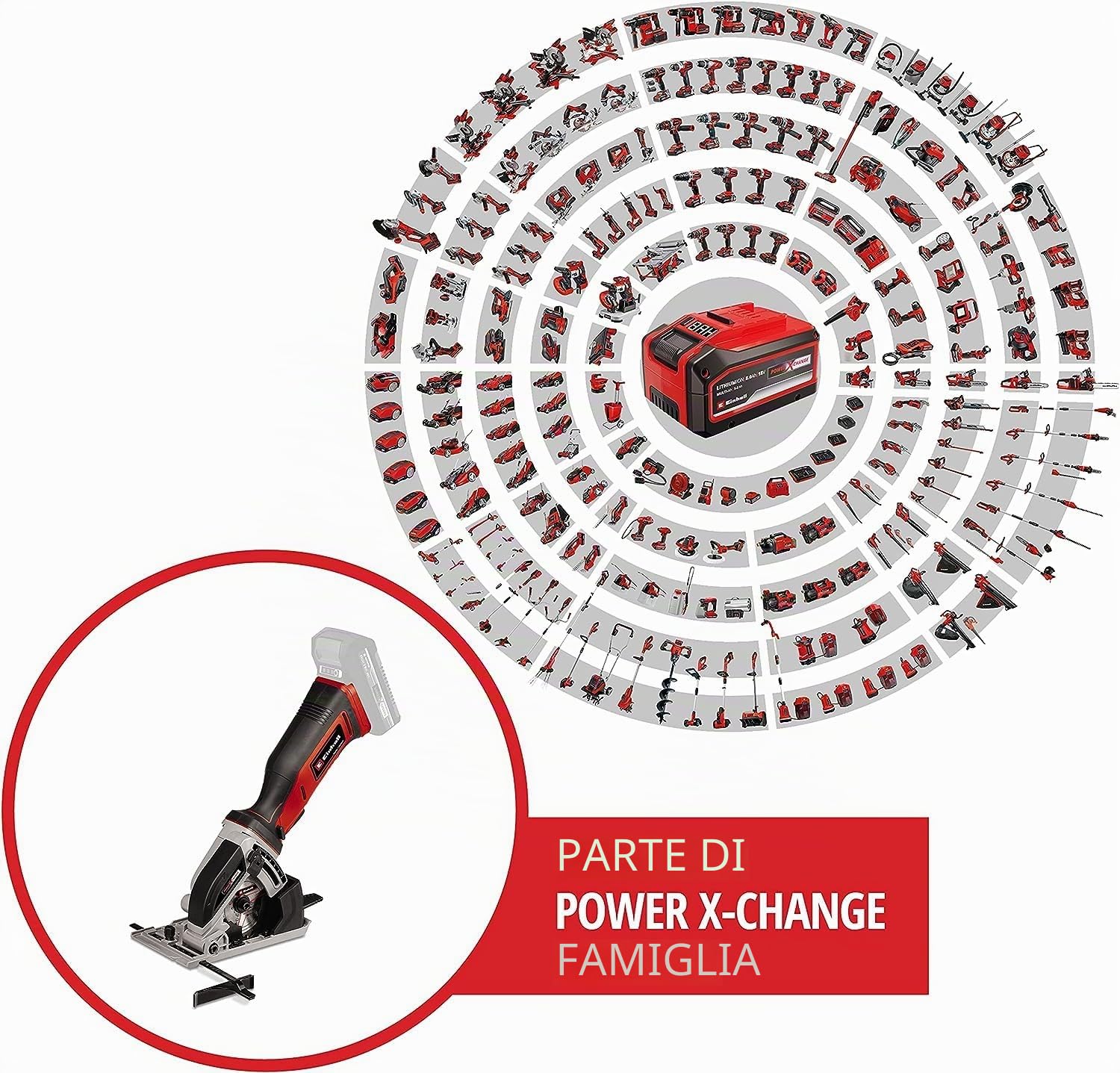 Einhell Mini sega circolare manuale a batteria TE-CS 18/89 Li-Solo Power X-Change (18 V, ioni di litio, 2500 min-1, profondità di taglio 28 mm, diametro della lama 89 mm, senza batteria e caricatore)