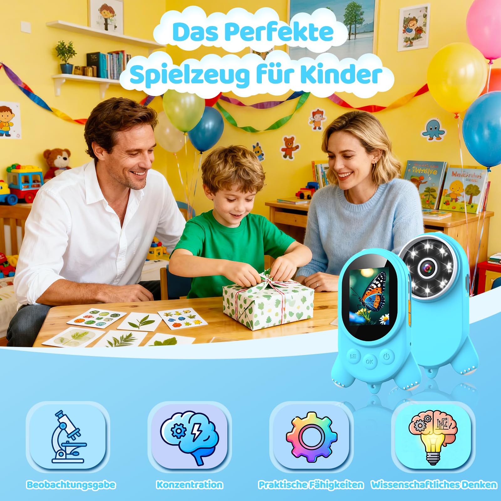 Mikroskop für Kinder - Digital Lupe Kinder mit 2-Zoll LCD HD Bildschirm, Handy Kinderkamera Microscope mit 8 LED Licht, Tragbares Taschenmikroskop mit 8G-Karte, Mini-Mikroskope Draussen - Blau
