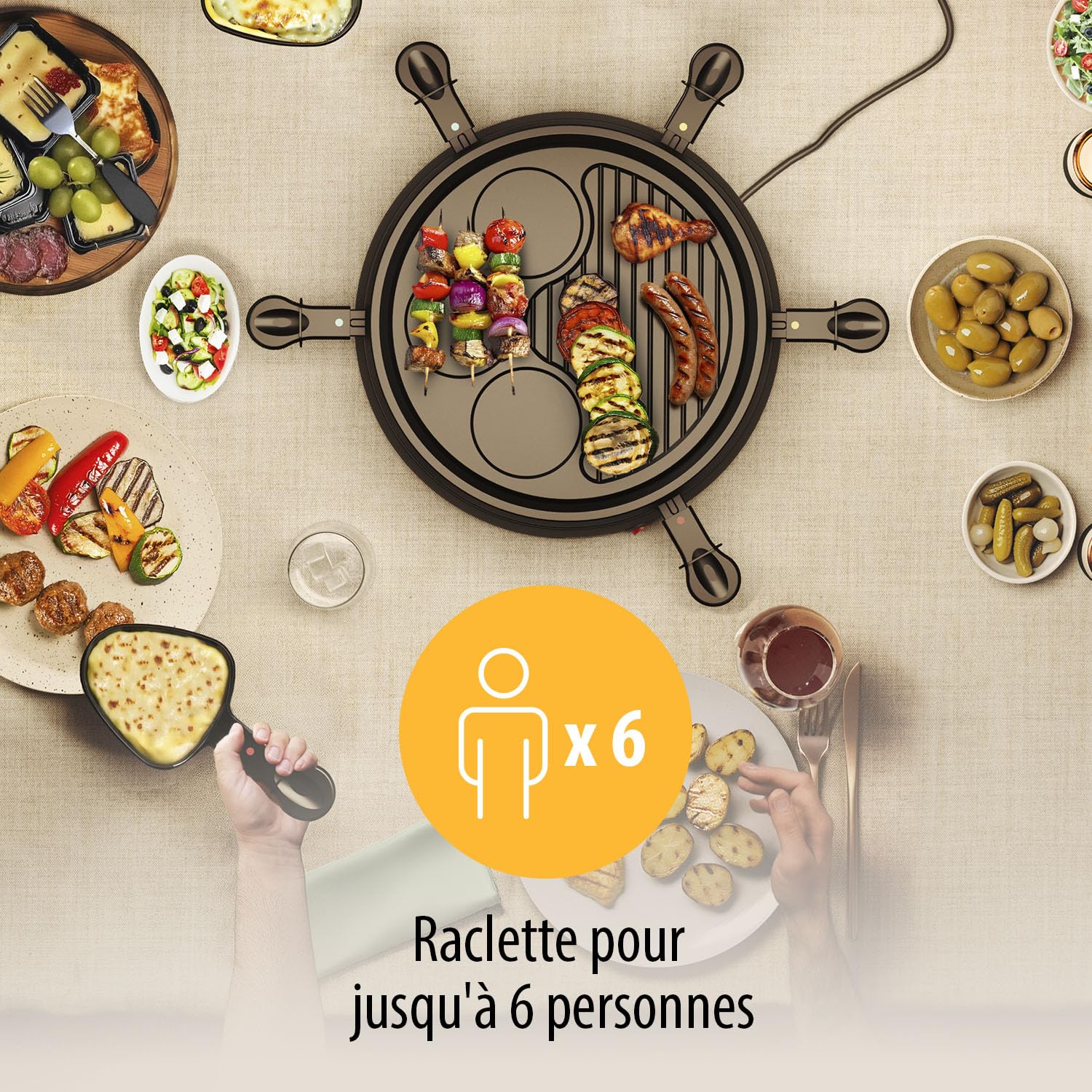 Raclette Tristar pour jusqu’à 6 Personnes, Avec 6 Poêlons et Zone Crêpe et Grill, Ø29 cm, 800 W, Noir, RA-2998