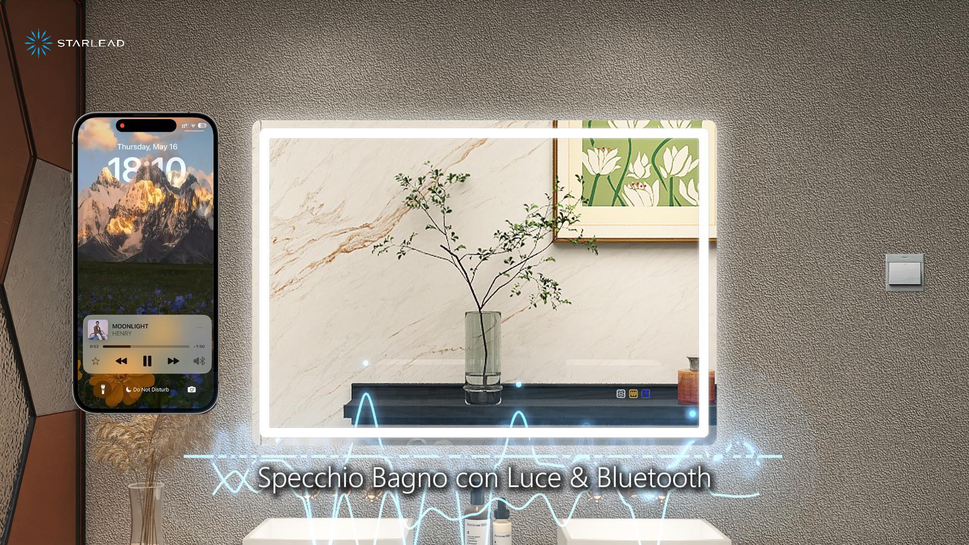 Specchio Bagno LED Artforma Con Riscaldamento 120x70cm | Dimmerabile 10-100% E Temperatura Colore Regolabile