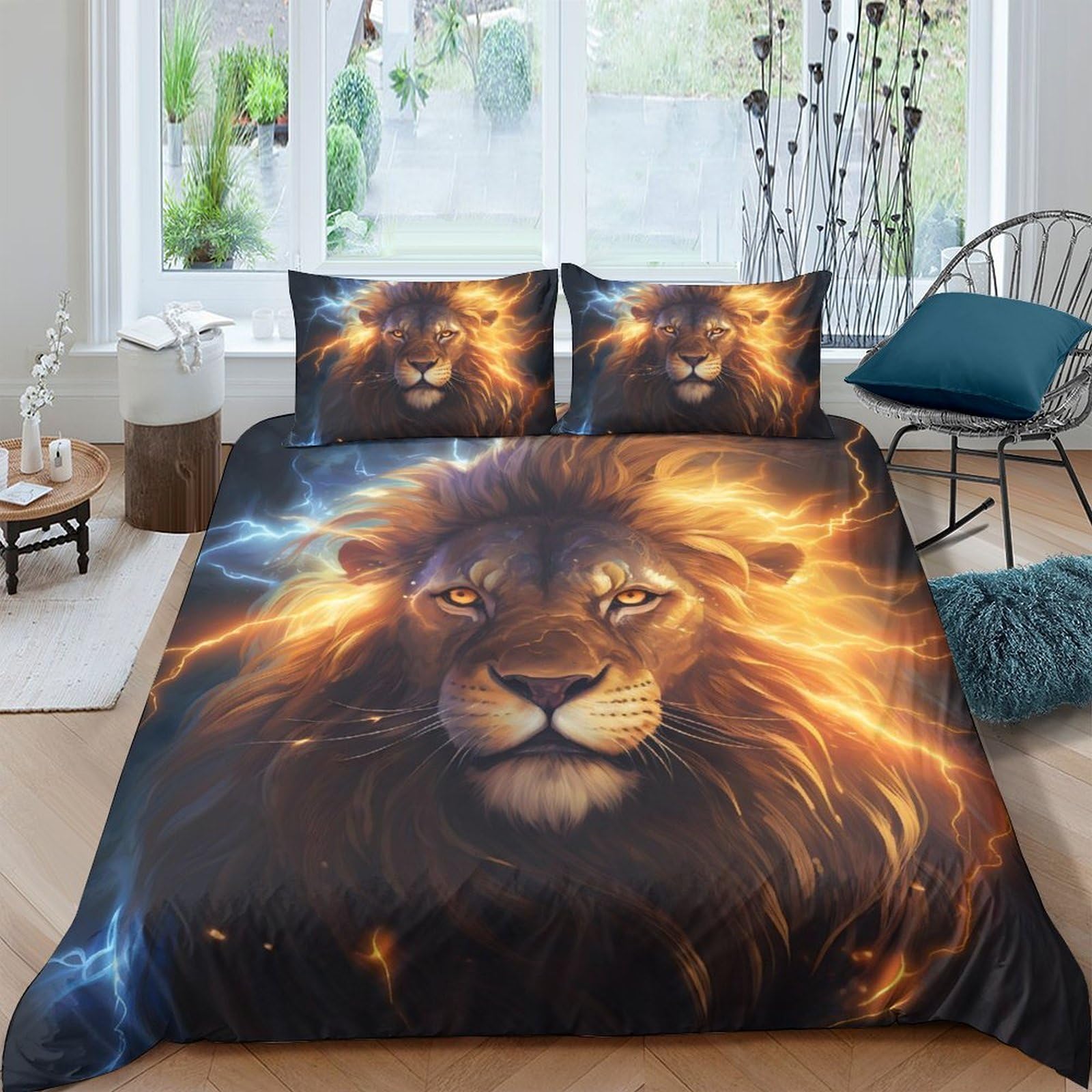 Ctjqhvkz Style-10 3D Printed Majestic Lion Fitted Sheet Microfiber Soft Washable Fire Mane Mattress Cover For Bedroom Guest Room Decor Single（135X200cm）