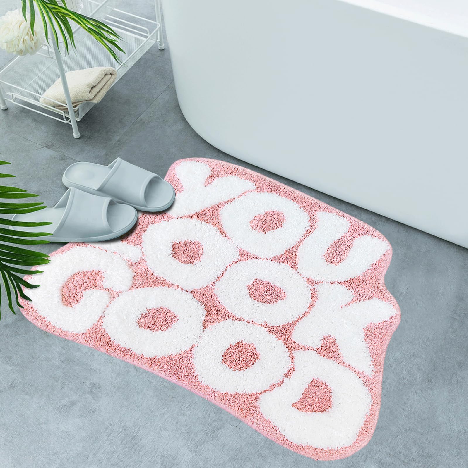 You Look Good Bath Mat Cute Bathroom Rugs, Pink Kitchen Rugs Door Mats Soft & Absorbent Plush Coral Fabric, Cool Funny Indoor Welcome Mats Home Carpets Non-Slip Washable 25”x21”