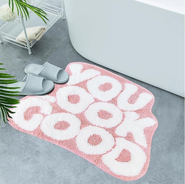 You Look Good Tapis de bain Mignon Rugs de salle de bains, tapis de décoration salle de bain rose doux & Tissu de corail en peluche absorbante, matelas de bain cool et drôle, non lavable à l'eau 25-00x21-00