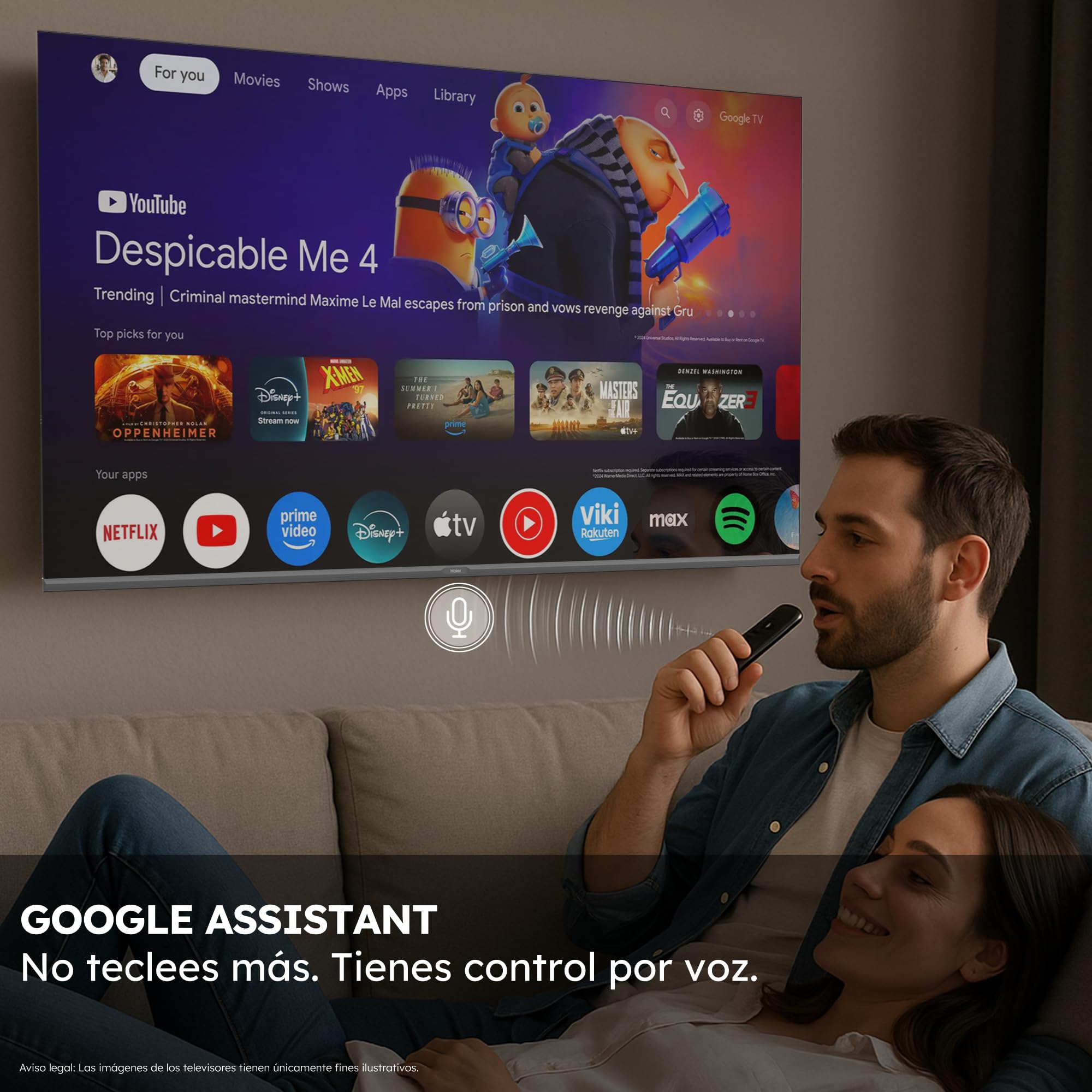 Haier Direct LED 4K UHD H43K85FUX 43 Pulgadas, Smart TV, Google TV, Dolby Audio, HDR 10, Smart Remote Control, Google Assistant, Bluetooth 5.1, DBX TV, HDMI 2.1 x 4, Sin Marcos, 2024