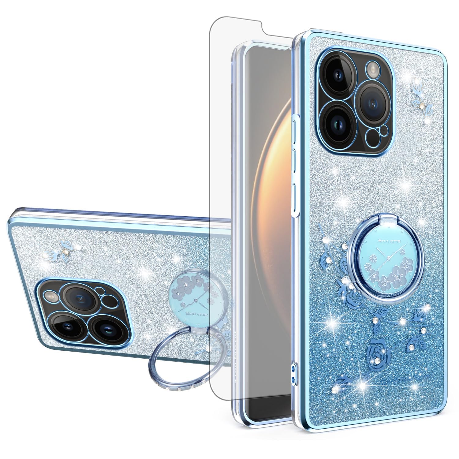Coque iPhone 14 Pro Asuwish transparente avec verre trempé et support bague - 8