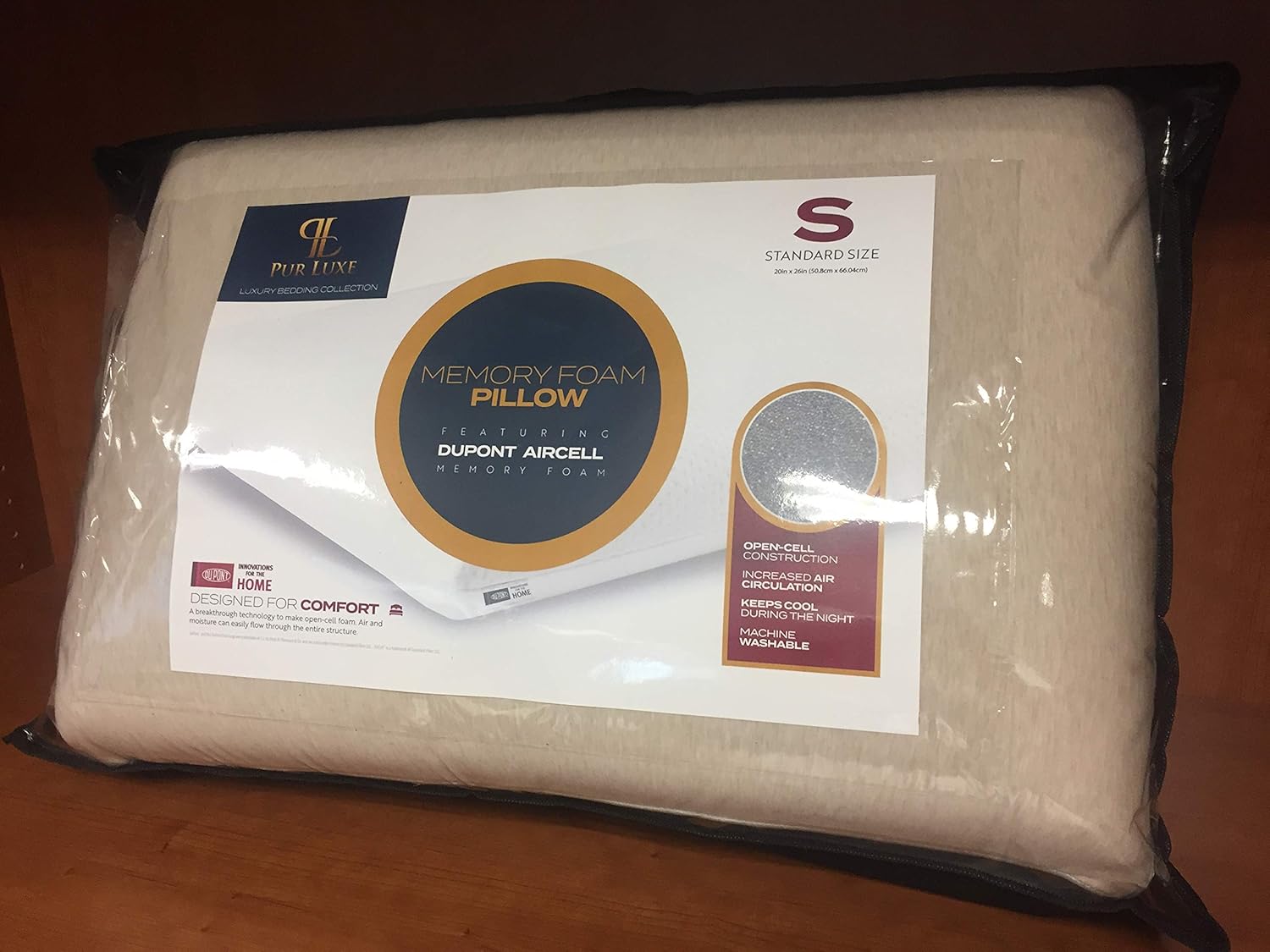 Pur Luxe Ergonomic Memory Foam Bed Pillow with Dupont