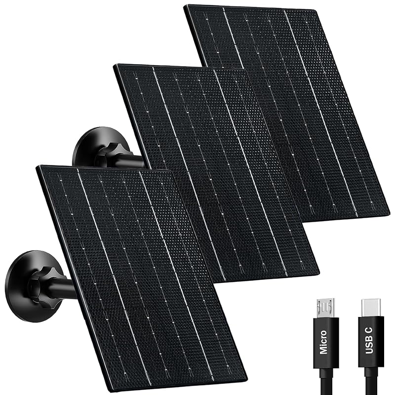 Painel Solar de 4 W para Câmeras de Segurança com USB-C e USB FUTUREZEN, Kit com 3