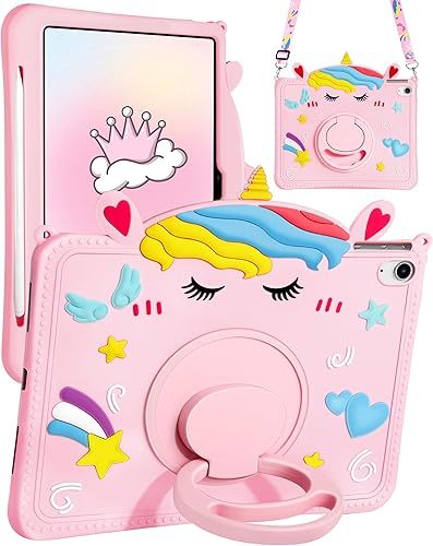Funda para iPad de 10. generación para niñas, fundas de 10.9 pulgadas con soporte para lápices, asa y soporte para hombro, linda funda de tableta