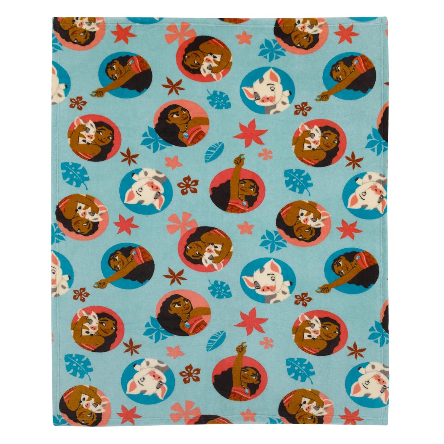 Disney Moana Free as The Ocean Aqua, Orange, and White, Pua Pig, and HEI HEI Chicken Super Soft Toddler Blanket