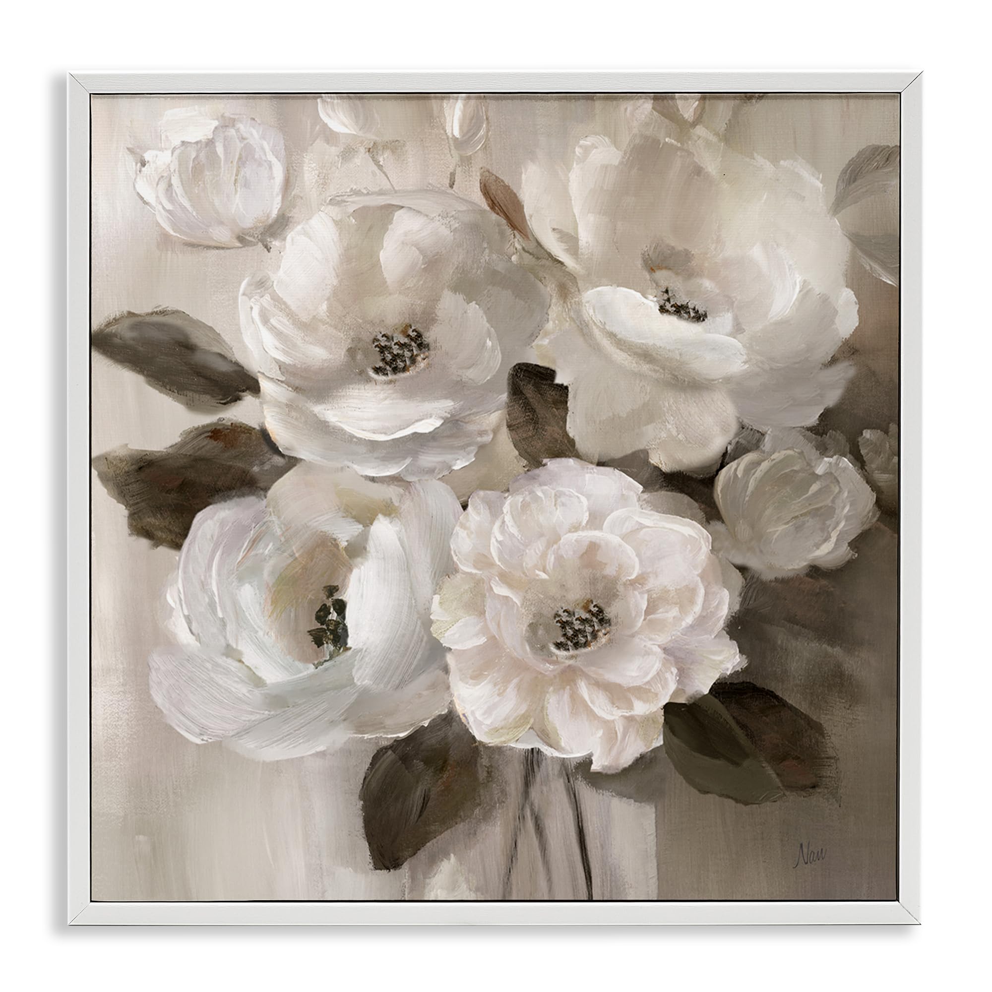 Stupell Industries Coastal White (Textured) Ivory Flower Bushel Floral Still Life, 24 X 24 Inch Framed Giclée Print