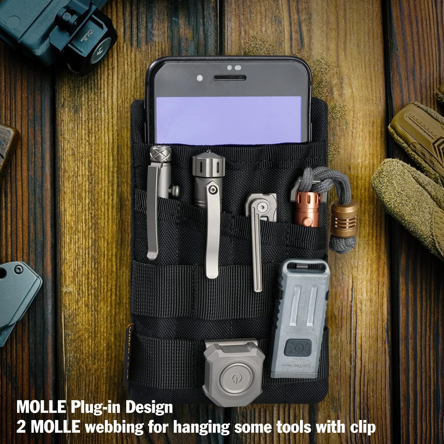 Bolsa Organizadora EDC Para Hombres - Mini Tamaño, Con Anillo En D, Área Para Parches, Color Negro