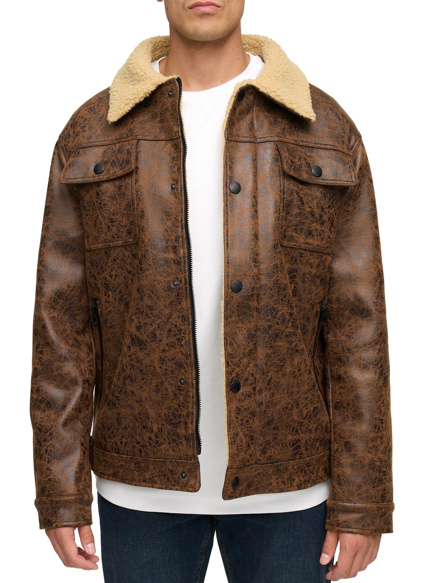 Indicode Chaqueta de piel sintética para hombre INVados con cuello de peluche, chaqueta de invierno para hombre
