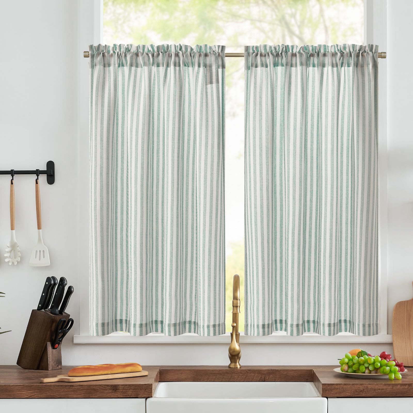 TOPICK Kitchen Curtains, Half Window Cafe Curtains, Light Blue, W36xL45