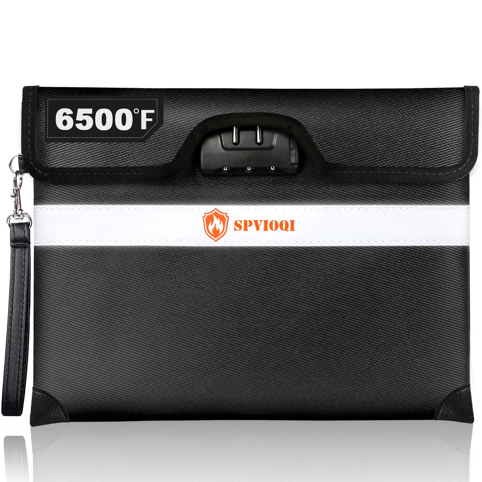 6500°F Upgraded Fireproof Document Bag with Lock, Fire proof Money Bag for Cash w. Zipper/Reflective Strip, 10 Layers of Heat Insulated Materials,