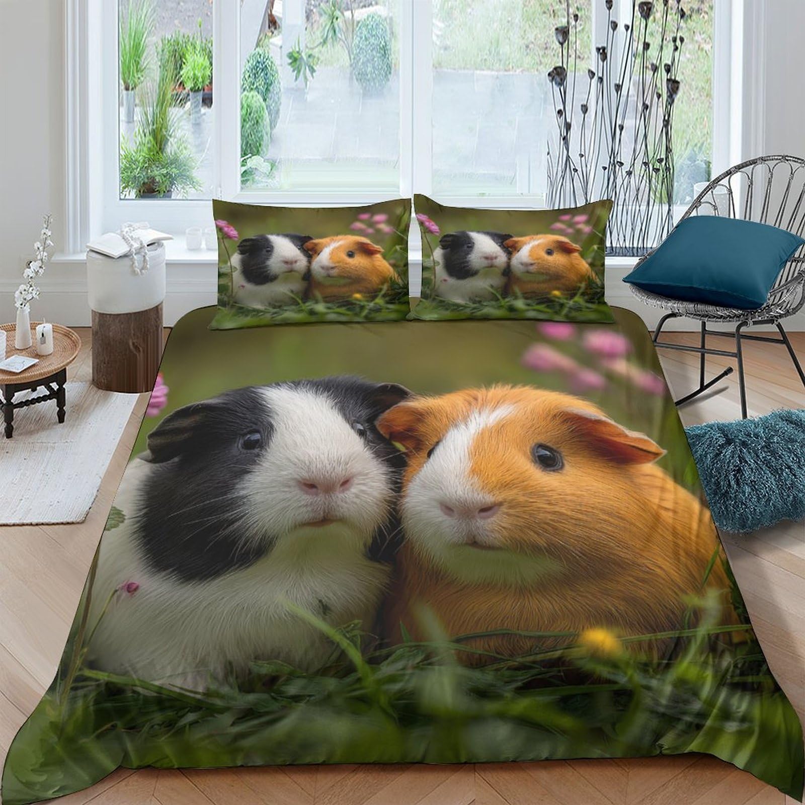 Ctjqhvkz Style-2 3D Printed Guinea Pig Fitted Sheet Microfiber Soft Animal Bed Cover For Bedroom Guest Room Decor Mattress Protection Single（135X200cm）