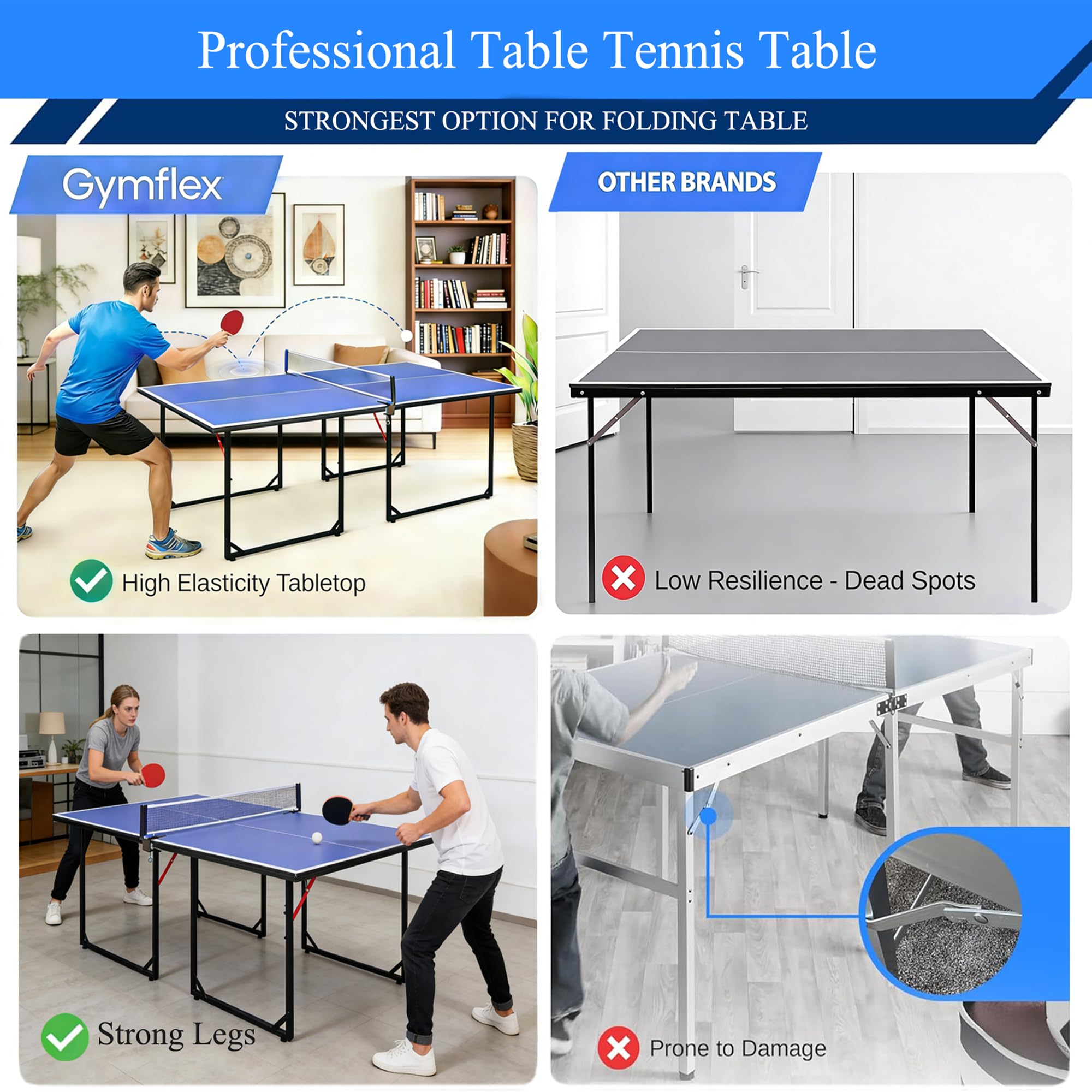 Tavolo da ping pong pieghevole, tavolo da ping pong portatile per interni ed esterni, set multifunzionale da ping pong, include rete, 2 racchette da ping pong e 3 palline