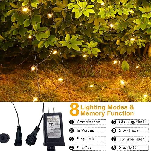 Miniatura 9 de Efunly Red de luces LED de Navidad para arbustos al aire libre, 100 LED de 5 x 5 pies, impermeable, 8 modos de luces de malla conectables para