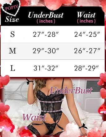 popiv Women Sexy 5 Piece Lingerie Sets Lace Garter Lingerie Set with Stockings