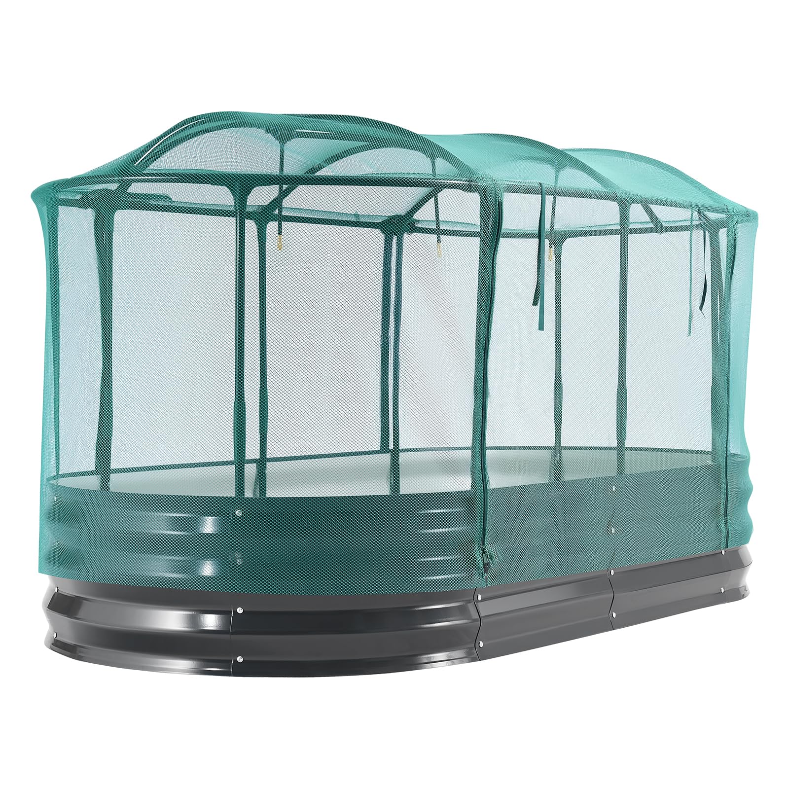 VEVOR Potager Surélevé Métal 180x90x30 cm Carré Potager Surélevé à Arrosage Auto Lit de Jardin Ovale pour Culture Légumes Fleurs, Fond Ouvert, Galvanisé Aluminium-Zinc, avec Housse Filet, Gris Foncé