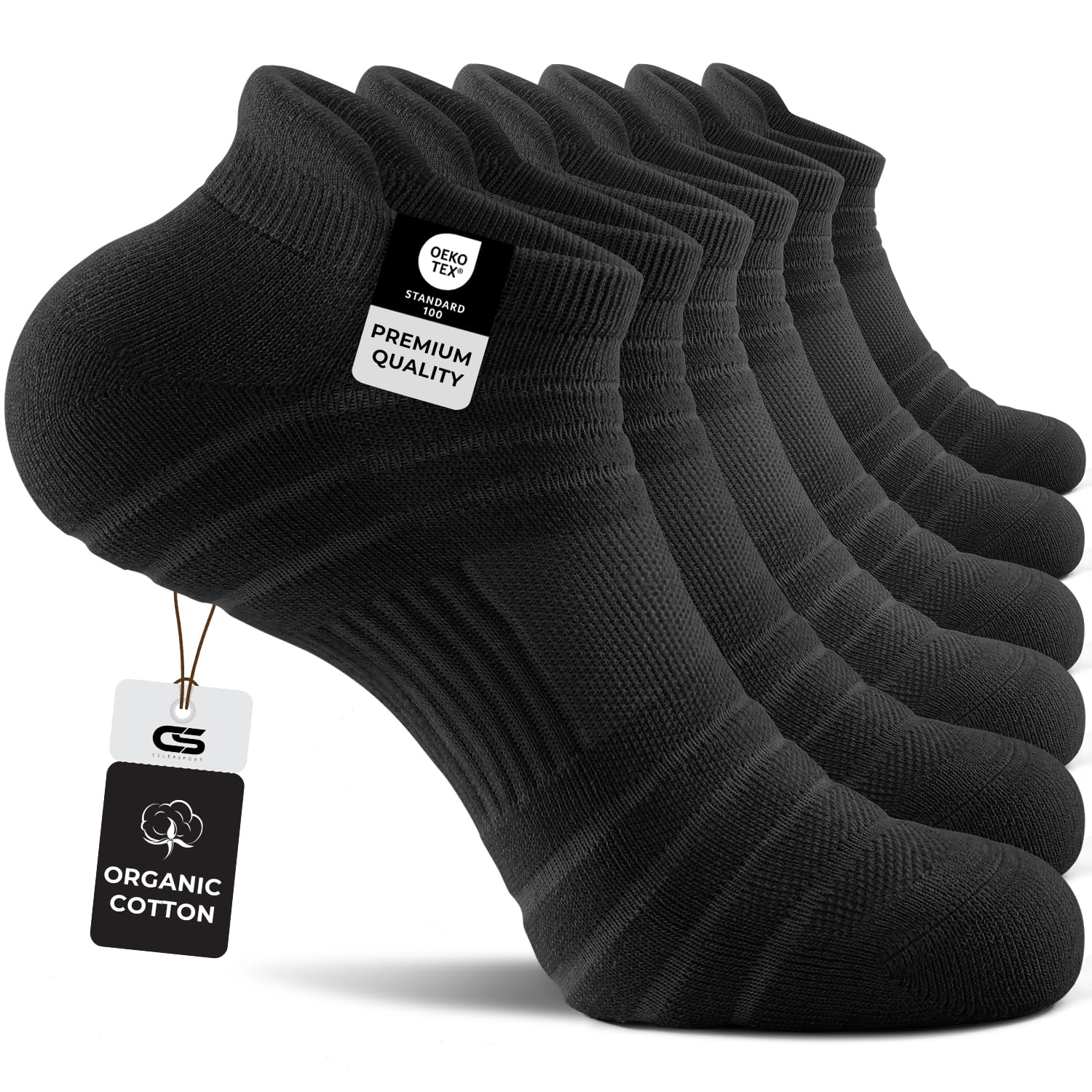 CS CELERSPORT 6 Pack Athletic Running Ankle Socks Cotton Low Cut Cushioned Anti-Blister Tab Sports Socks Men Women