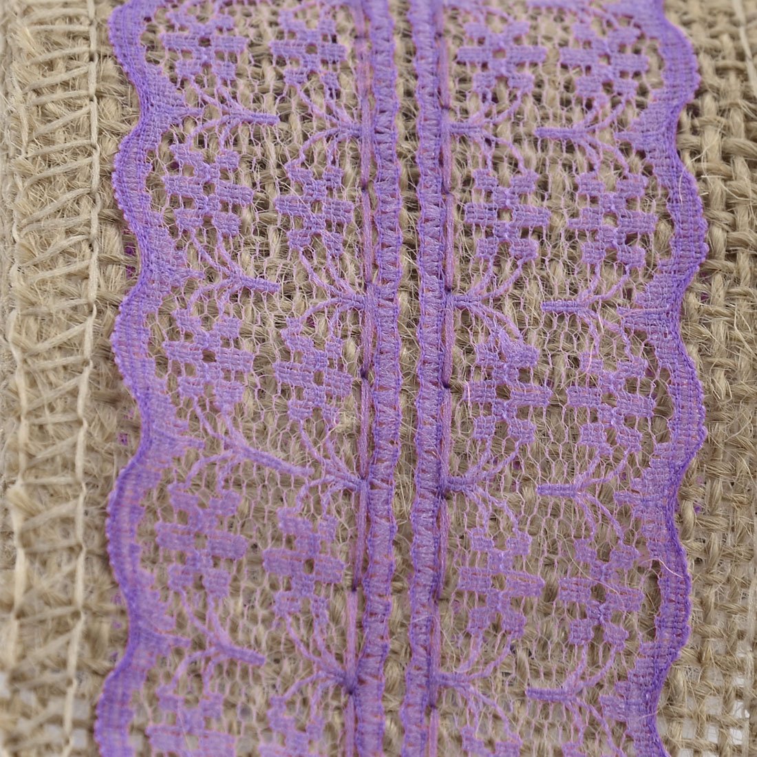 Sourcingmap Burlap Hessian Strap Art Crafts Lace Ribbon Roll Trim Edge 2.2 Yards Purple for Wedding, Khaki,light Purple - Image 3