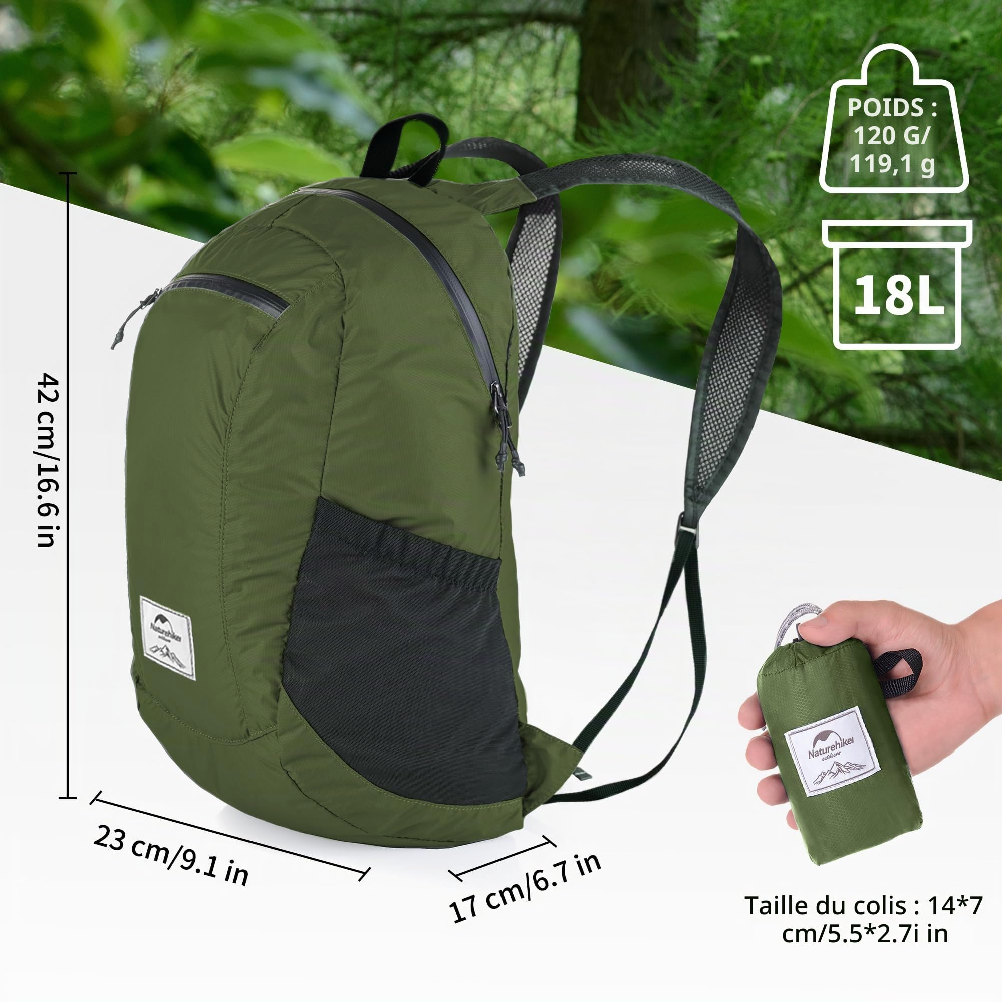 Naturehike Ultra léger Sac à dos de randonnée 18L/22L/25L/30L Homme Femme Pliable étanche pour la Randonnée, le Camping, les Voyages en Plein Air
