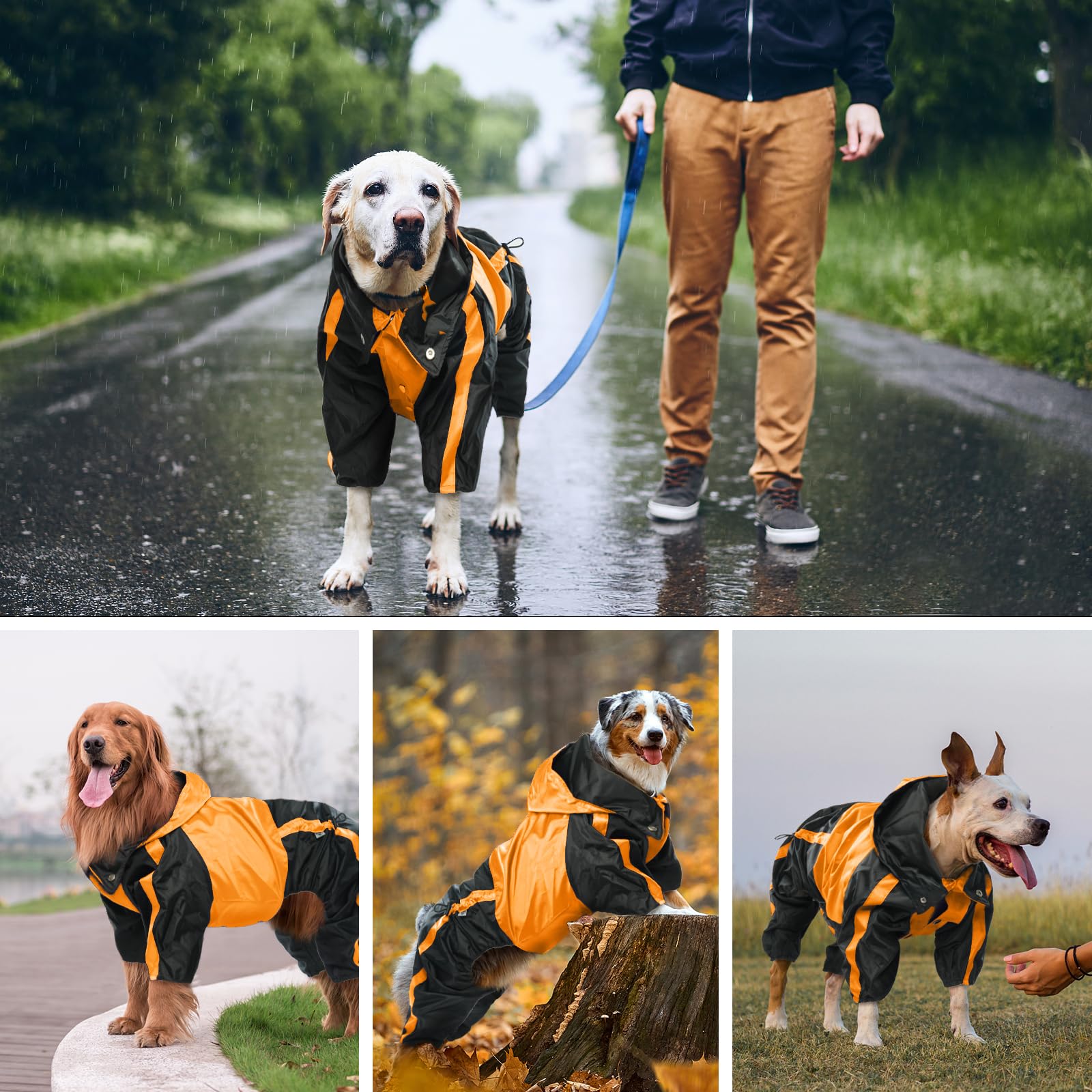 Hund Regenmantel, wasserdichte Hund Regenmantel für große Hunde, Leichte Regenjacke, Einstellbare 4-Beine Haustier Poncho mit Kapuze, Schneefeste Hund Weste Regenbekleidung