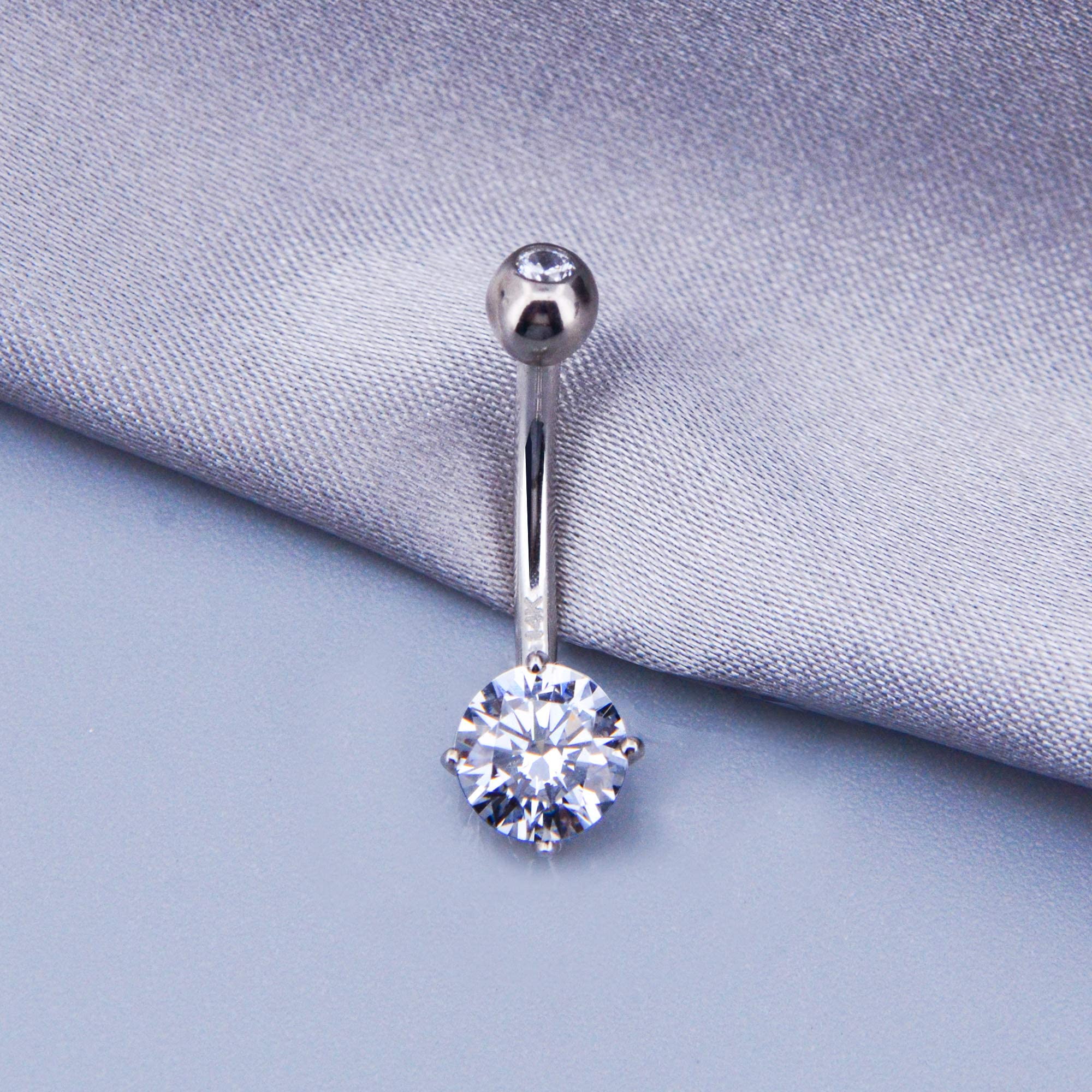 OUFER Body Piercing OUER 14G 14K Solid Gold Belly Button Ring Clear CZ Navel Ring Belly Bars