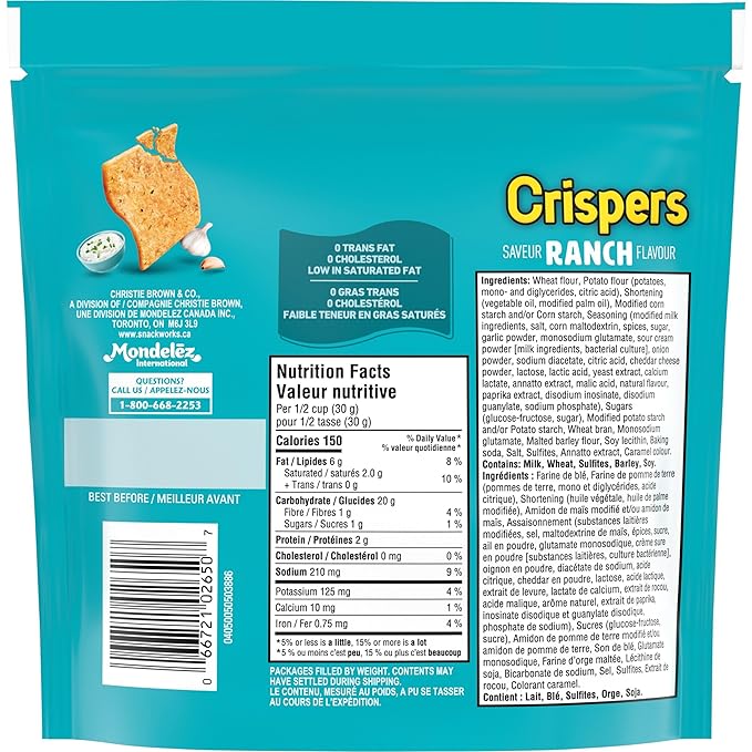Galletas Crackers Christie Crispers Sabor Ranch 145g miniatura 7