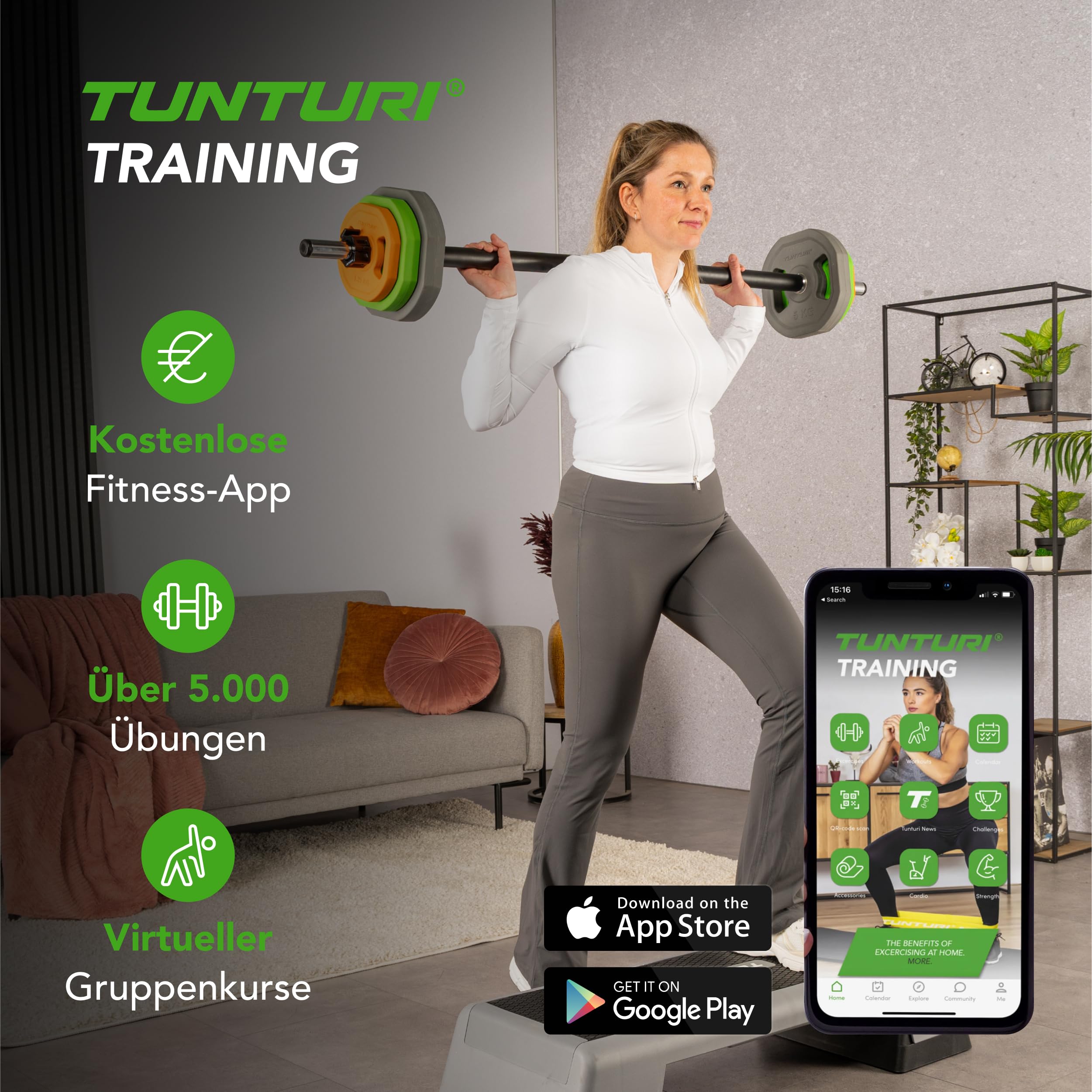 Tunturi Aerobic Pump Gewichteset 20kg Hantelset mit 6 Scheiben Hantelstange Gummibeschichtung