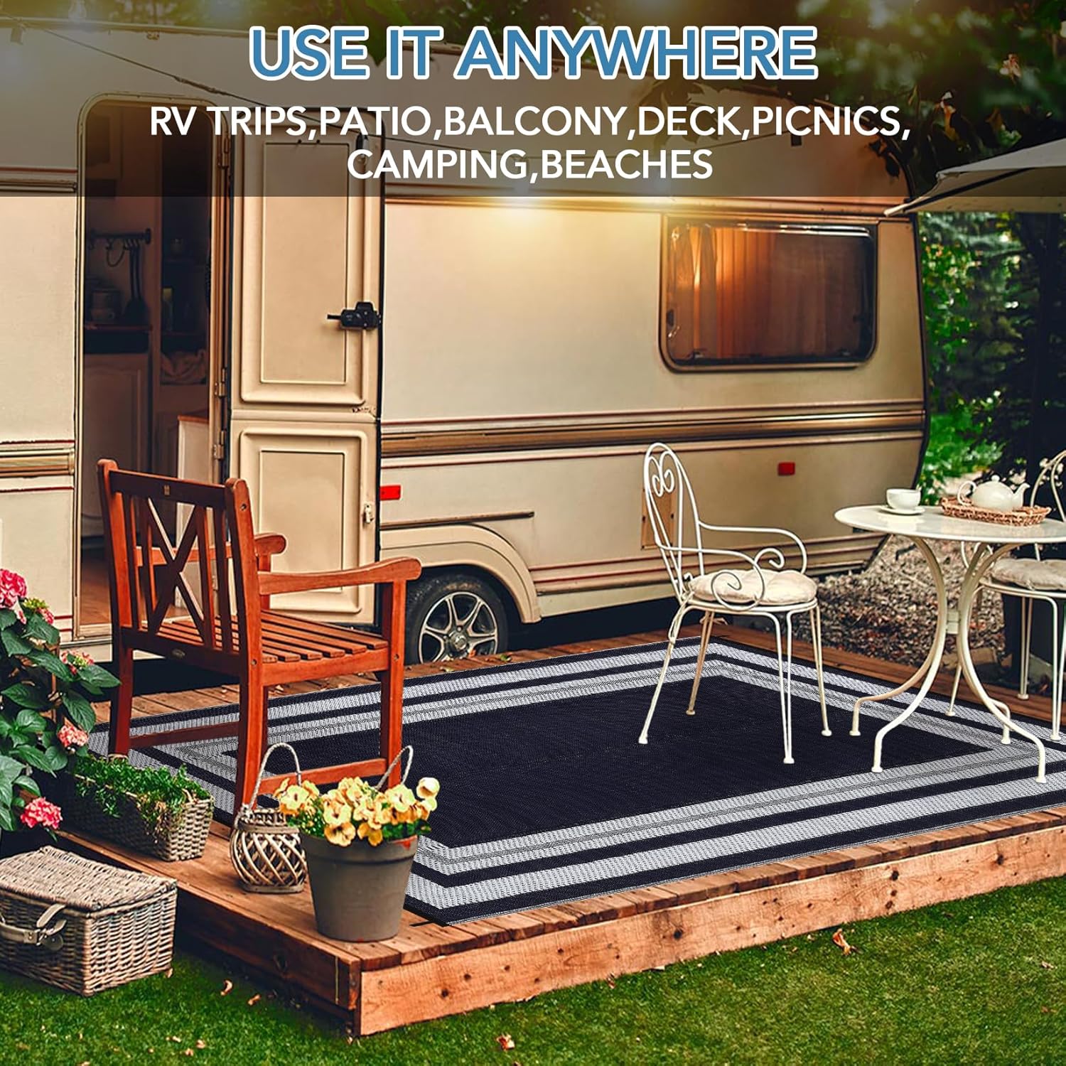 Outdoor Rug Waterproof Mat Plastic Straw Camping Rug for RV Backyard Patio Beach - Picture 26 of 51