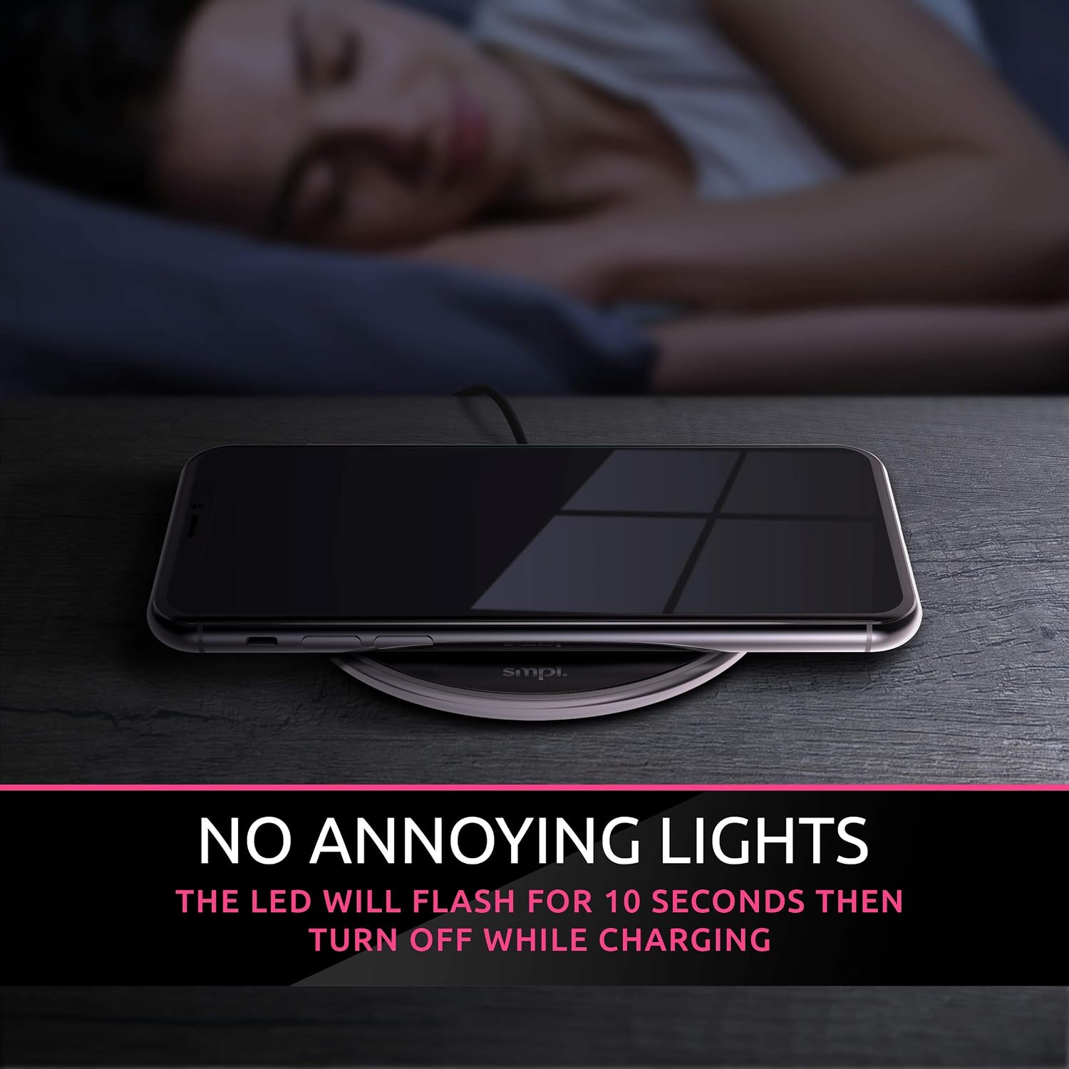 SMPL. Fast Wireless Charger, 10W Wireless Charging Pad, Compatible with iPhone 13/12/12 Pro/11/XS Max/XR/XS/X/8/8+, Galaxy S10/S9/S9+/S8/S8+/Note 9 and More (Black)