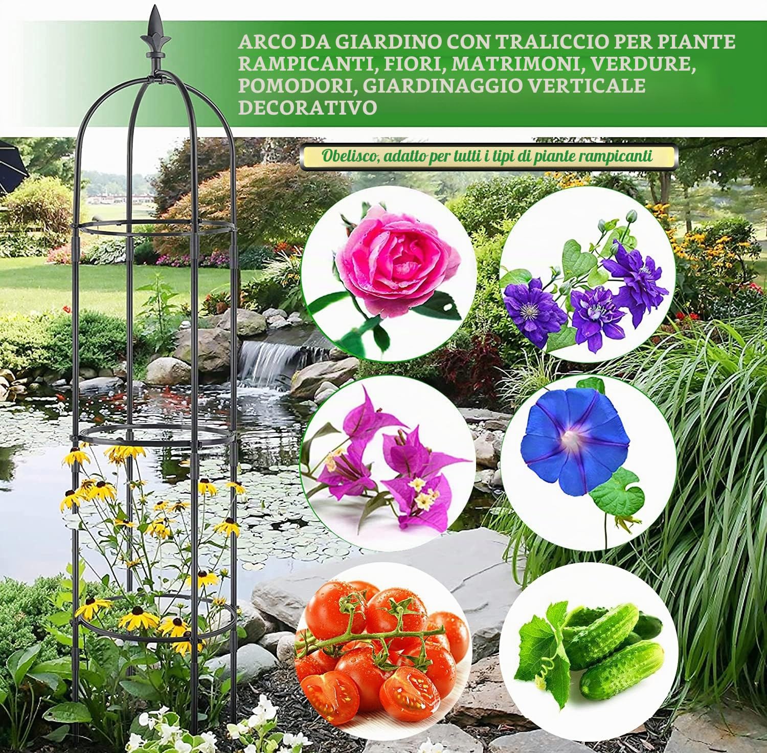 Obelisco da Giardino,Garden Supporto Piante Rampicanti,Stabile Struttura per Arrampicata,Adatta a Tutti i Tipi di Piante rampicanti,Guardiano delle Piante,per Piante da Vaso(148cm)