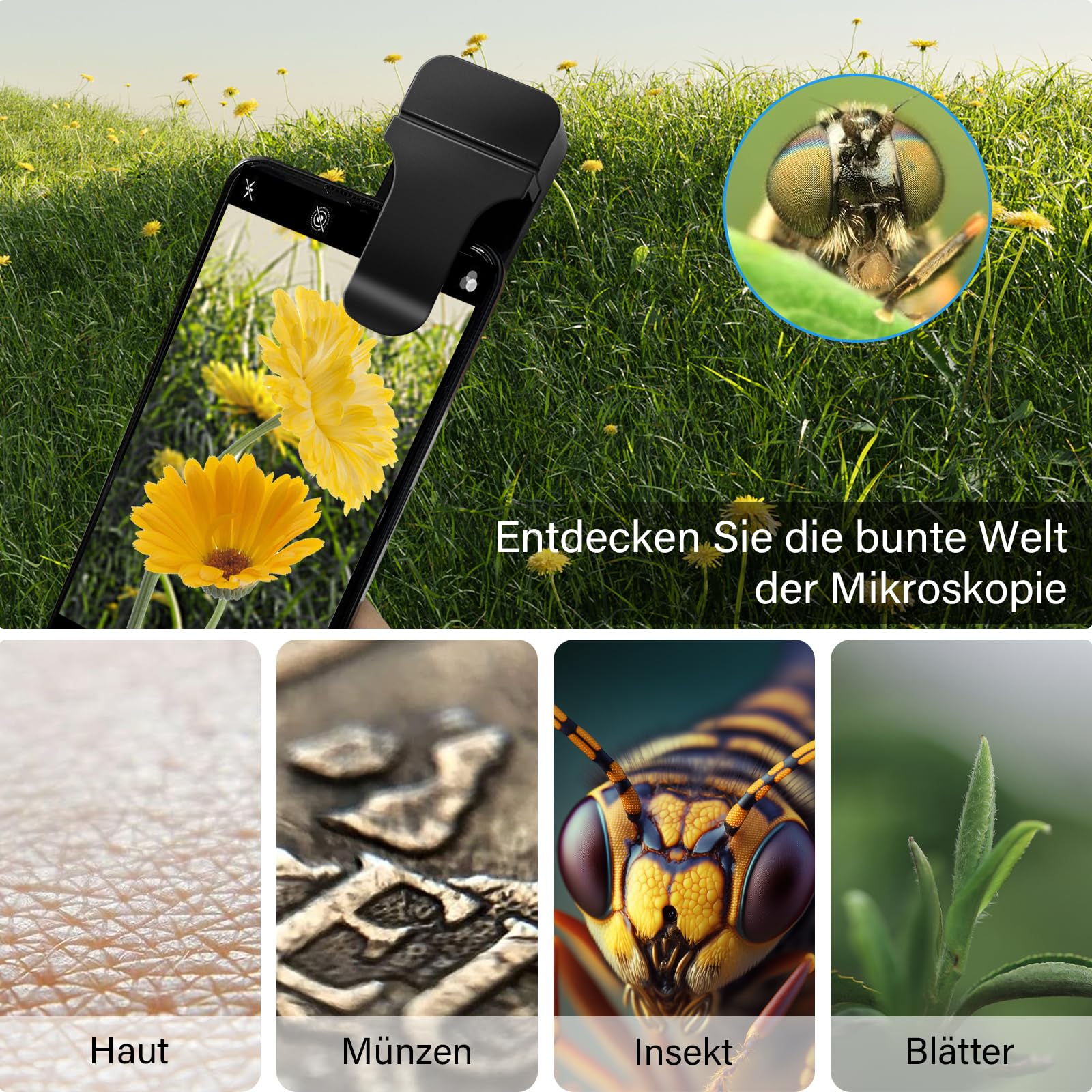 HidWee 200x Handy Mikroskop mit CPL, Mini-Mikroskop Lupe für Smartphone Kamera mit LED, Taschenmikroskop für Explore Micworld Digitales Kompatibel mit iPhone/Samsung/Xiaomi