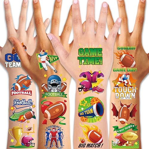 96 tatuajes temporales de fútbol americano, súper fútbol, día de juego, tatuajes falsos para fanáticos, eventos, decoración de tatuajes, deportes,