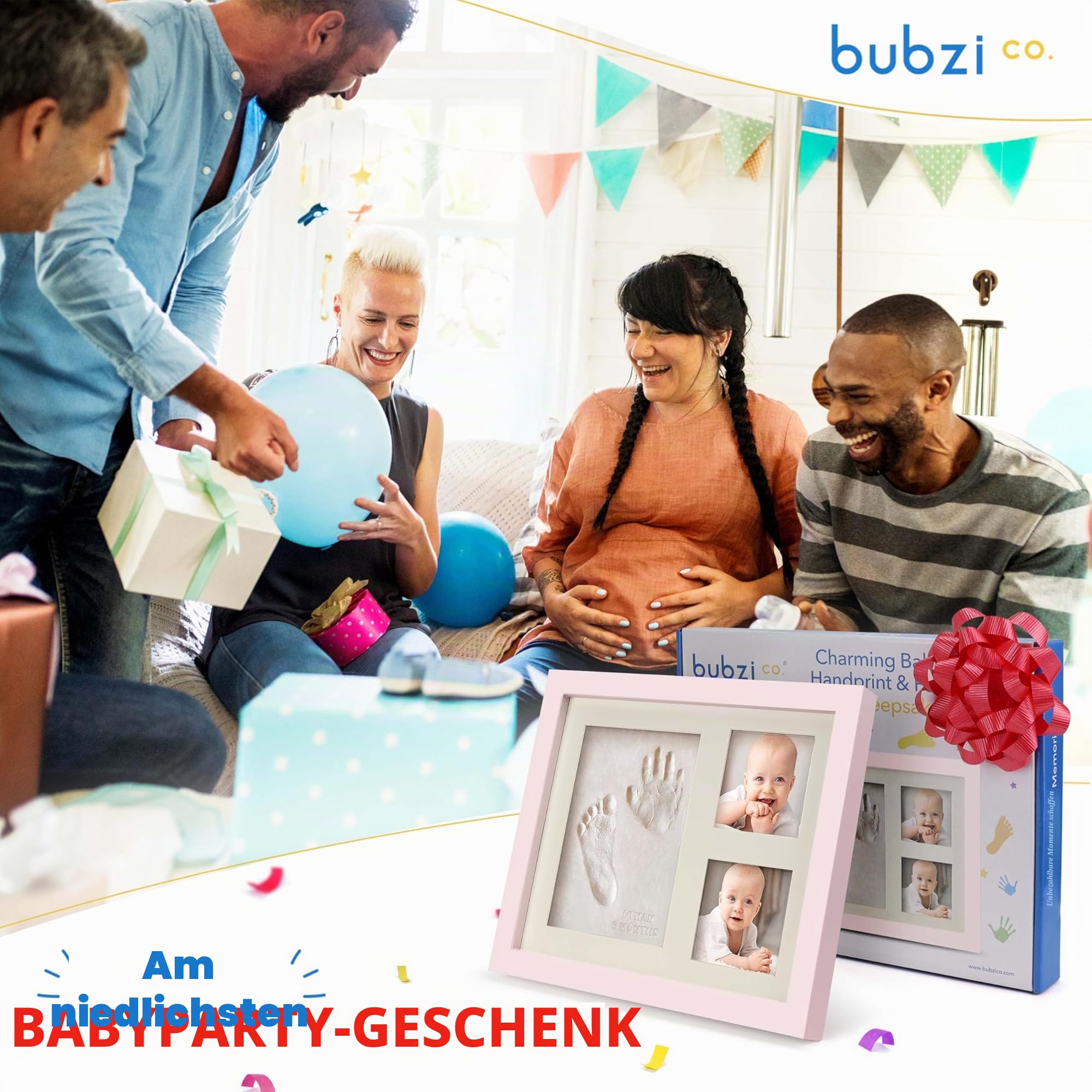 Bubzi Co Handabdruck Fußabdruck Baby Fotorahmen Set für Neugeborene Mädchen Jungen, Gerahmte Bilder Geschenk, Fotoalbum Baby, Andenkenbox, Wanddekoration für Zimmer Kinderzimmer(Ballet Pink)