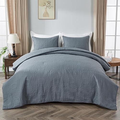 Miniatura 2 de ENJOHOS Juego de edredón tamaño King, 3 piezas, moderno, geométrico, texturizado, para todas las estaciones, ropa de cama ligera y suave de