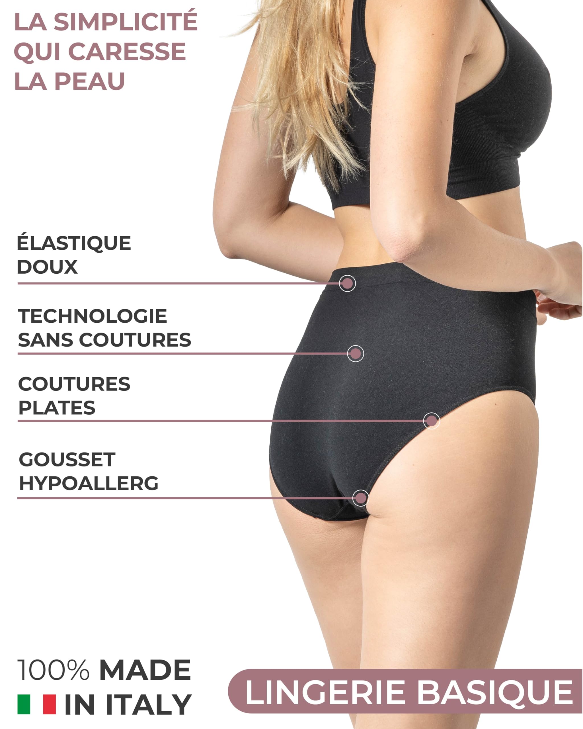 Risalti Culotte Femme Taille Haute Seamless Lot 3 – Slip Femme Taille Haute sans Couture et Etiquettes, Culottes et Slips en Microfibre Douce Plus Confortable Que Le Coton - Made in Italy