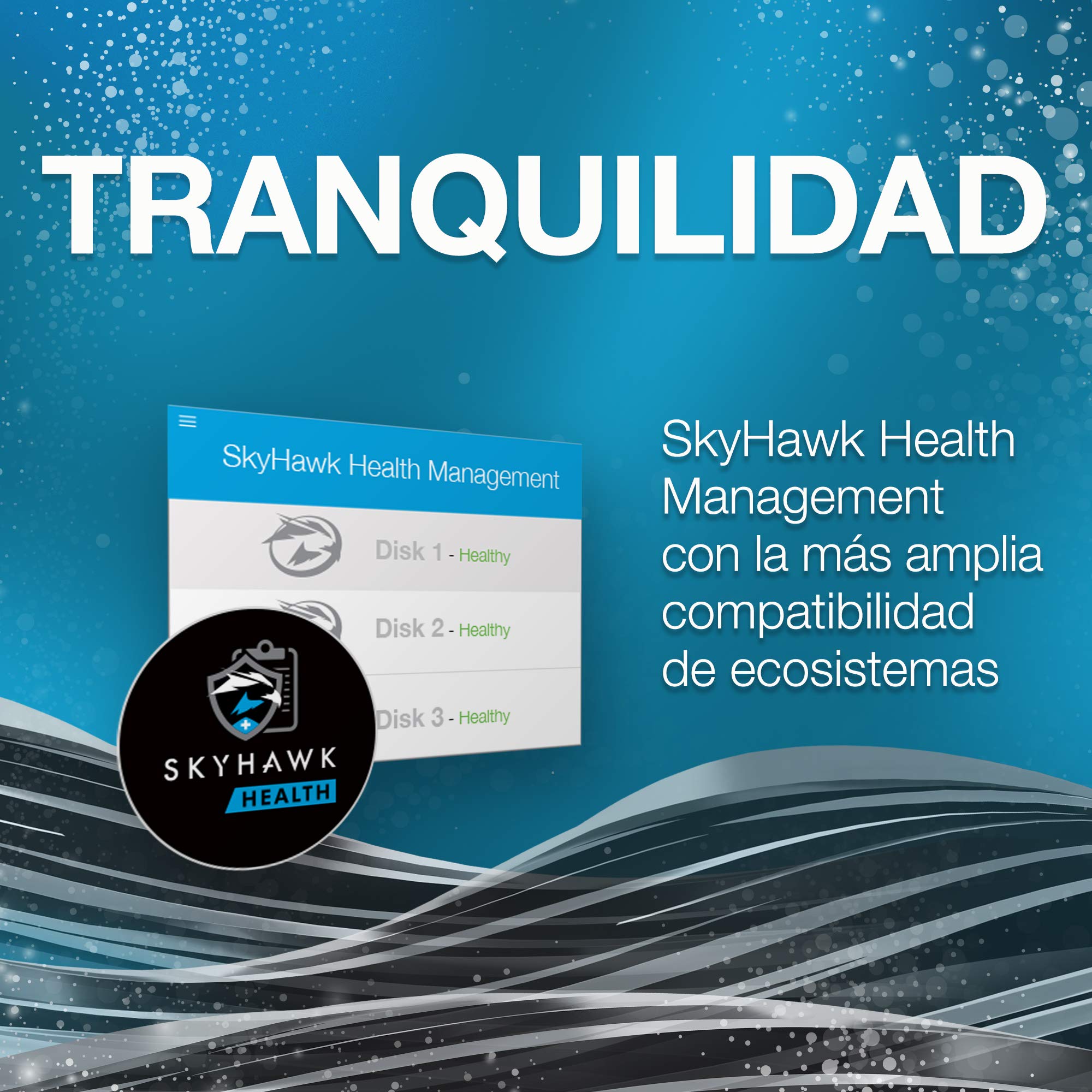 Seagate SkyHawk AI, 16 TB, Unidad Disco Duro Interna de Vigilancia, SATA a 6 GB/s, Caché de 256 MB, DVR, Sistema de cámaras de seguridad NVR y 3 años de servicios Rescue (ST16000VE000)