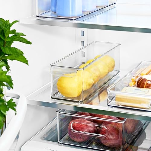 Miniatura 3 de iDesign Cubo de almacenamiento apilable para refrigerador o congelador con asa frontal, juego de 6, transparente, fabricado en los Estados Unidos