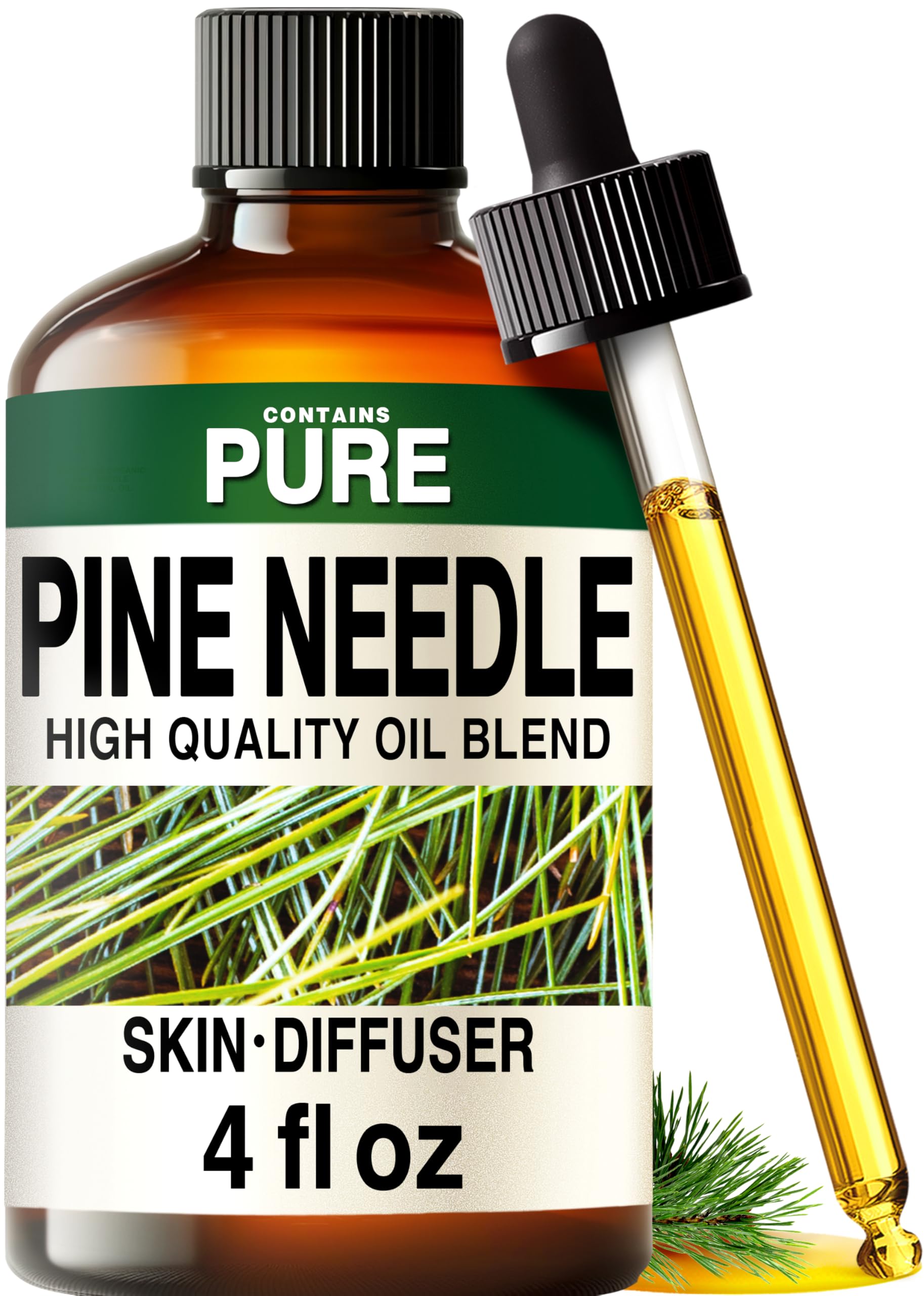 100% Pure Pine Needle Oil - 4 Fl Oz Pine Needle Essential Oil for Hair, Skin, Diffuser, Aromatherapy &amp; DIY Soap Making Scent