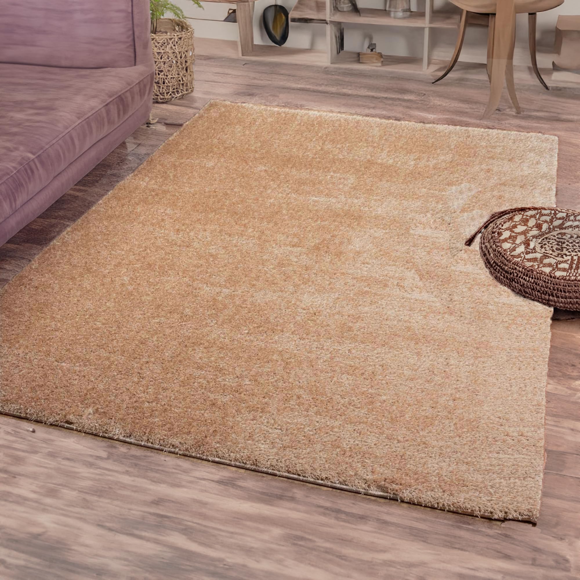 ishro home Premium Fuzzy Shag Carpet for Hall, Rugs for Living Room, Carpets for Living Room | Machine Washable – Soft, Stylish, and Built to Last | (3X5Fts, Beige)