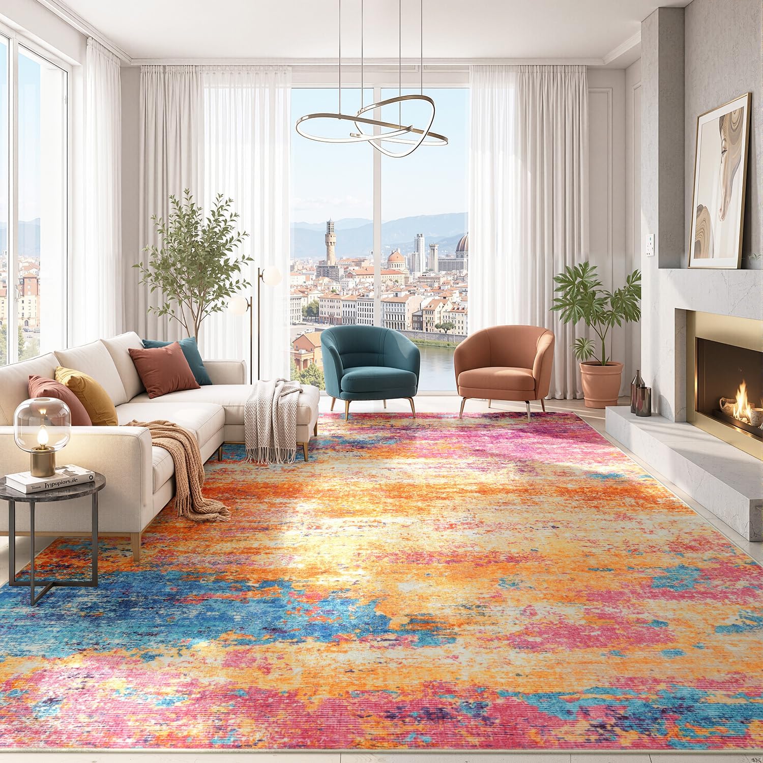 9x12 Area Rugs for Living Room, Abstract Washable Carpet,Colorful