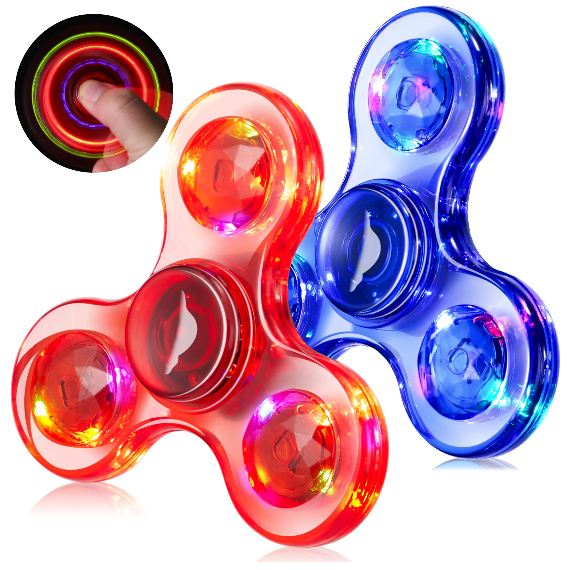 WELLVO LED Fidget Spinner for Kids Adults 2Pcs, Light up Sensory Fidget Toys for Kids 4-8 8-12 Anxiety Stress Relief, Classroom Prizes Glow in The