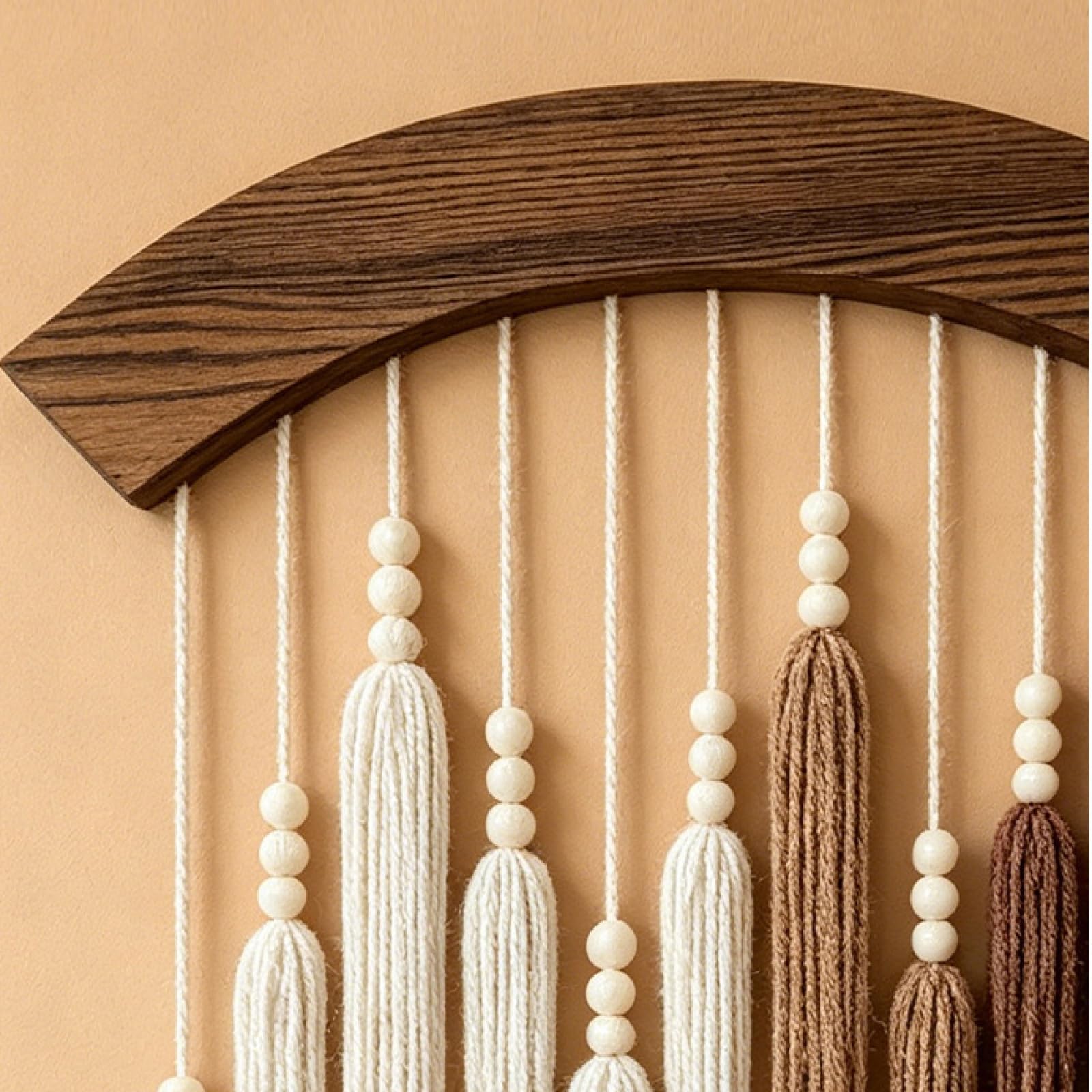 YHXBD Boho makrama wisząca na ścianę, retro ręcznie wykonana bawełniana lina drewniany koralik frędzle gobelin dekoracja ścienna, do sypialni salonu biura mieszkania ozdoba, brązowy, 80 x 70 cm