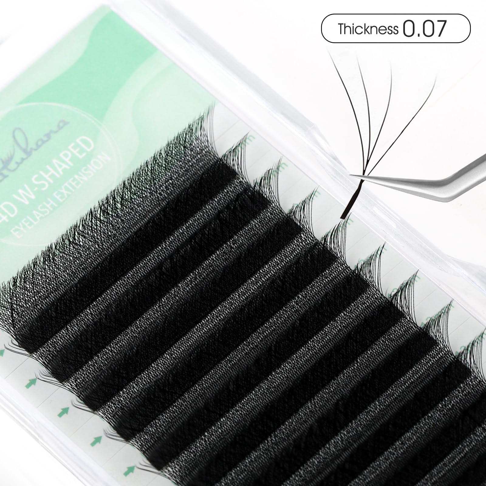 NATUHANA W Shaped Clover Eyelash Extension 4D Premade Fans 0.07mm D Curl 9mm Single Size Tray Volume Lash Cluster W Lash Extensions (9mm, 4D black;0.07 D)