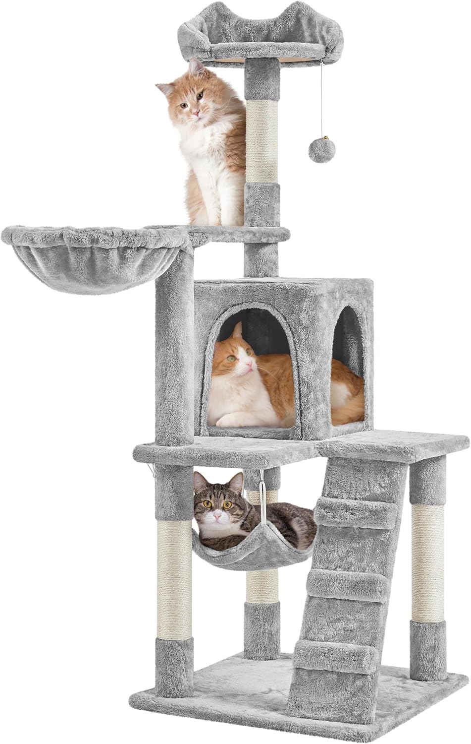 Topeakmart 54in Cat Tree, Multi-Level Cat Tower Condo Furniture w/Comfy Hammock, 4 Cat Scratching Posts, Warm Condo & Funny Basket, Cat House Furniture for Indoor Cats Kittens