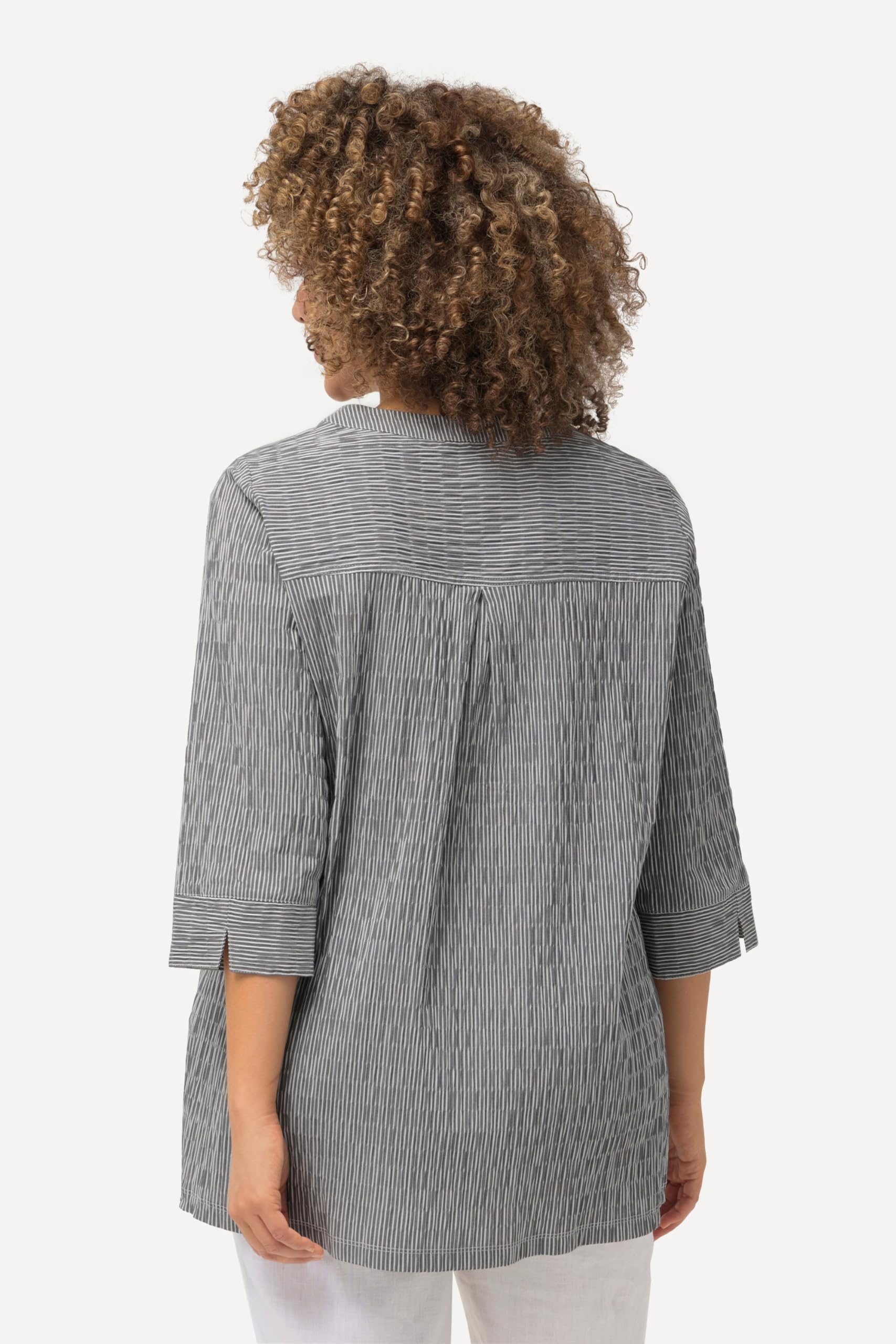 Ulla Popken Femme Grandes Tailles Tunique, Rayures, Structure crépon 797456