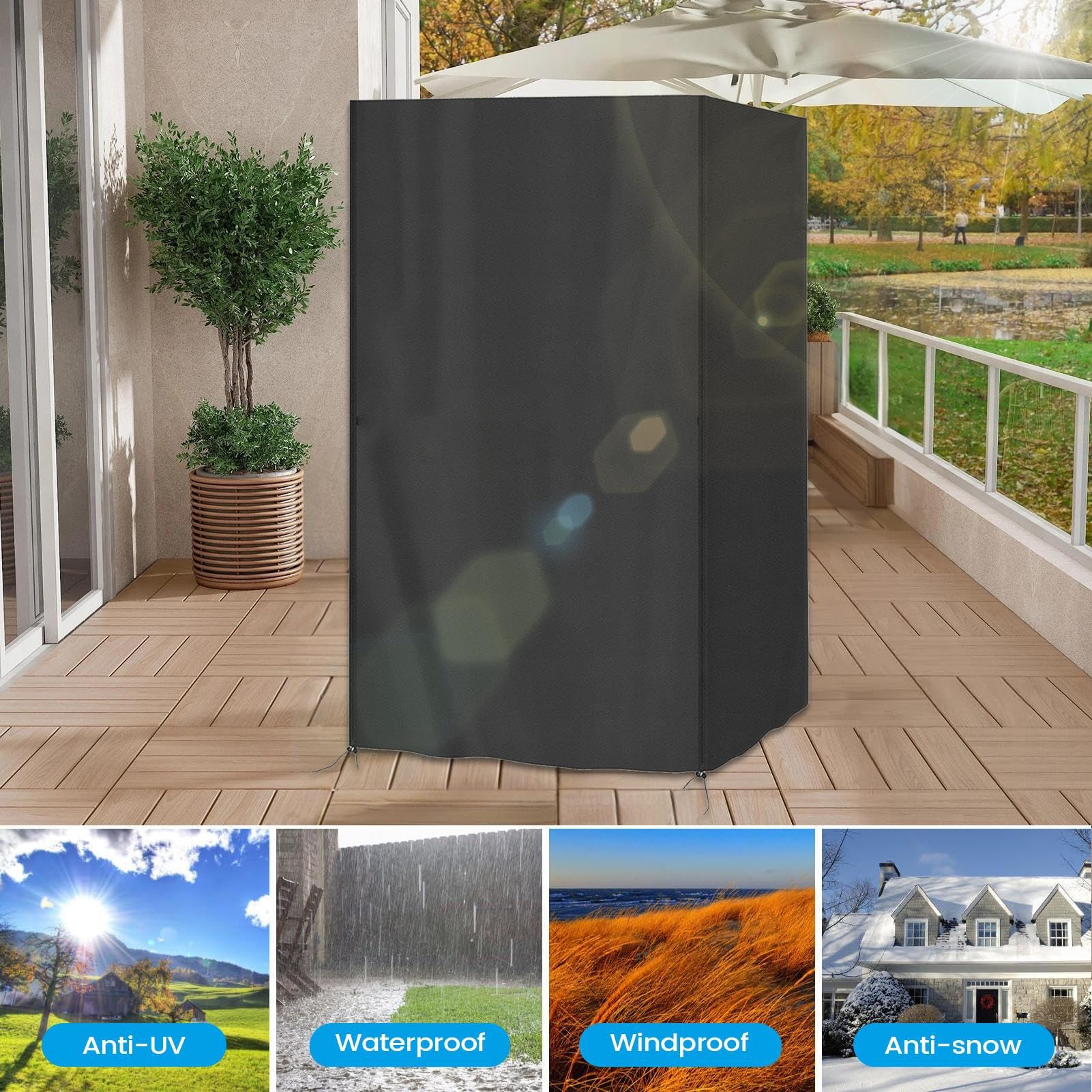 Abdeckhaube für Outdoor Sauna Wasserdicht - UV-beständig & Reißfest Schutzhülle - Premium Oxford-Gewebe Gartensauna Abdeckung Schwarz - Staubdicht & Wetterfest für Infrarotkabine & Heimsauna